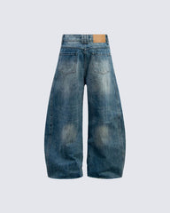 Washed Faded Curved Jeans