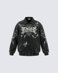 Retro Butterfly Graphic Zip-Up Jacket