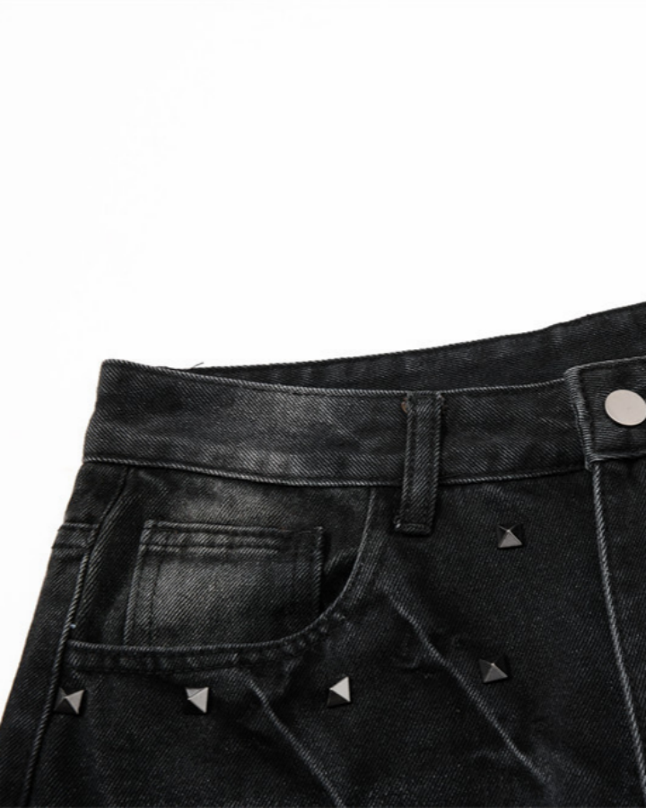 Punk Wide-Leg Denim Pants With Studs