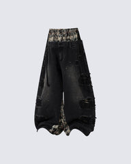 Hip-Hop Patchwork Plaid Layered Denim Pants