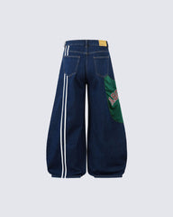 INS Style Patch Embroidery Wide-Leg Jeans