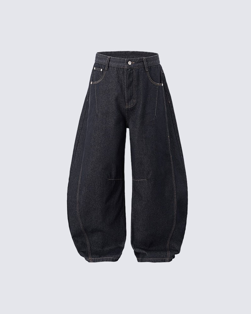 Baggy Washed Denim Scimitar Pants