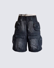 American Street Retro Multi-Pocket Cargo Denim Shorts