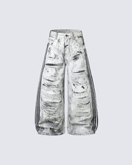 Wasteland Distressed Wide Leg Striped Denim Pants