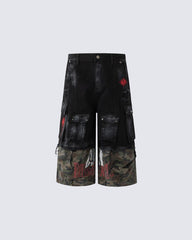 New Patchwork Camo Denim Cargo Shorts