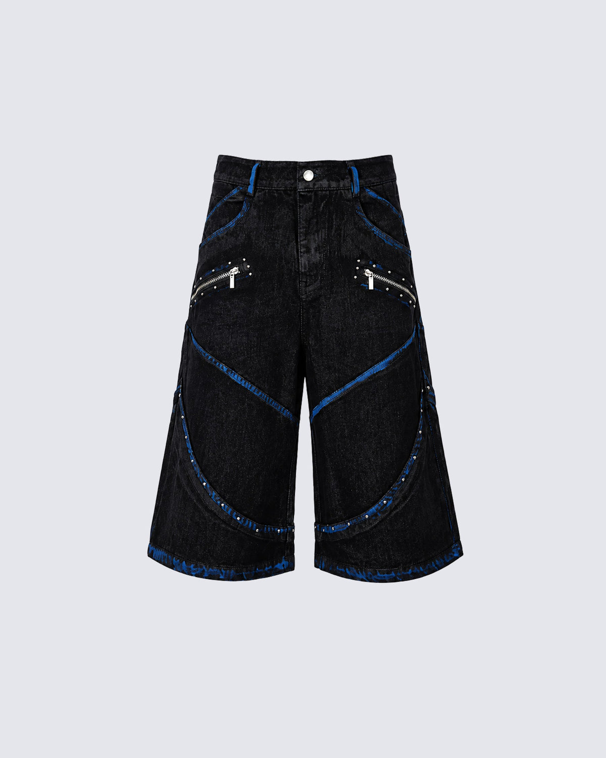 Dark American-Style Cut Studded Cropped Jeans