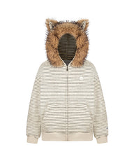 Autumn/Winter Striped Furry-Ear Hoodie