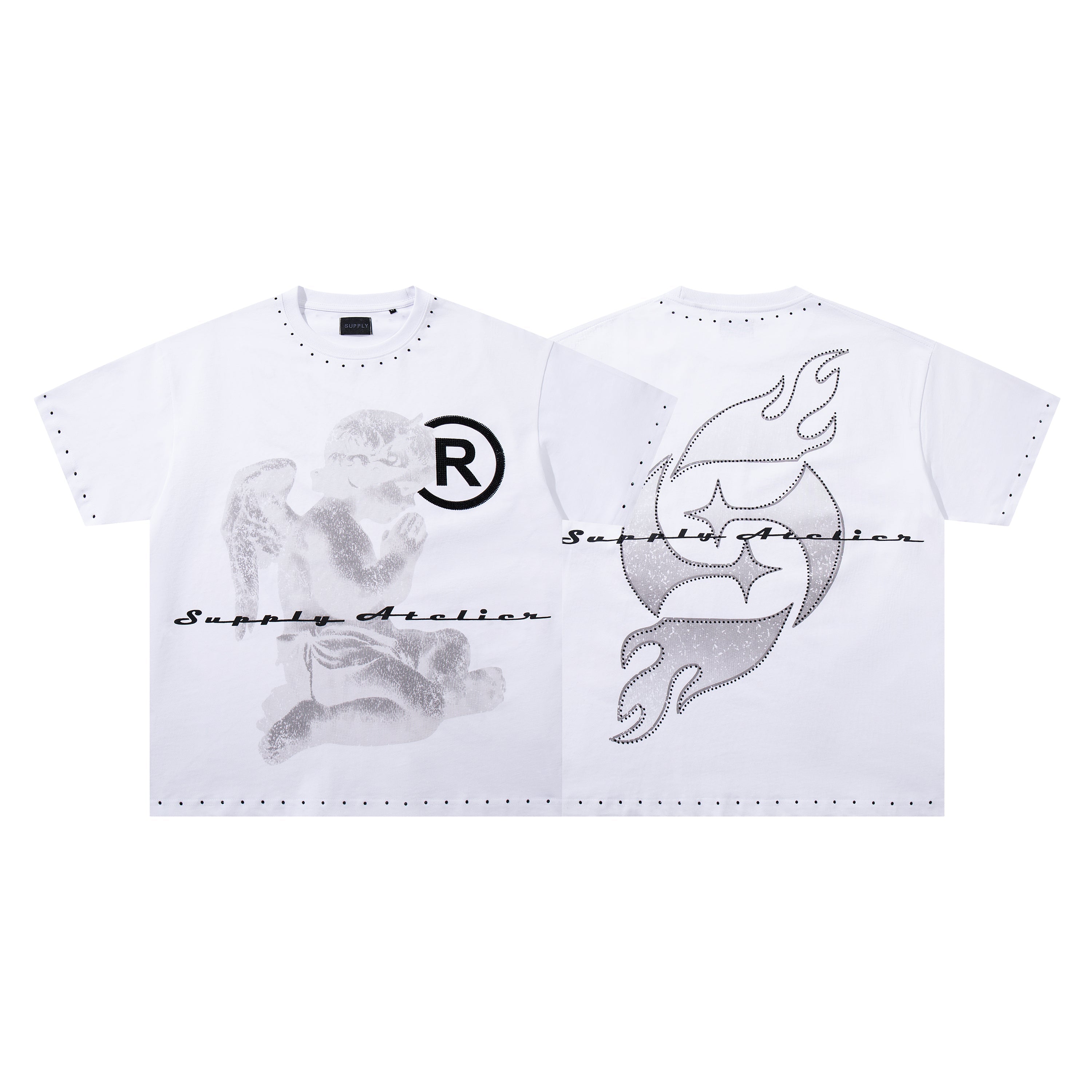 SUPPLY Angel Flame Minimal Graphic Oversized White T-Shirt