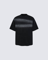 New Dark Gothic Lace Stripe Washed Boxy Tee