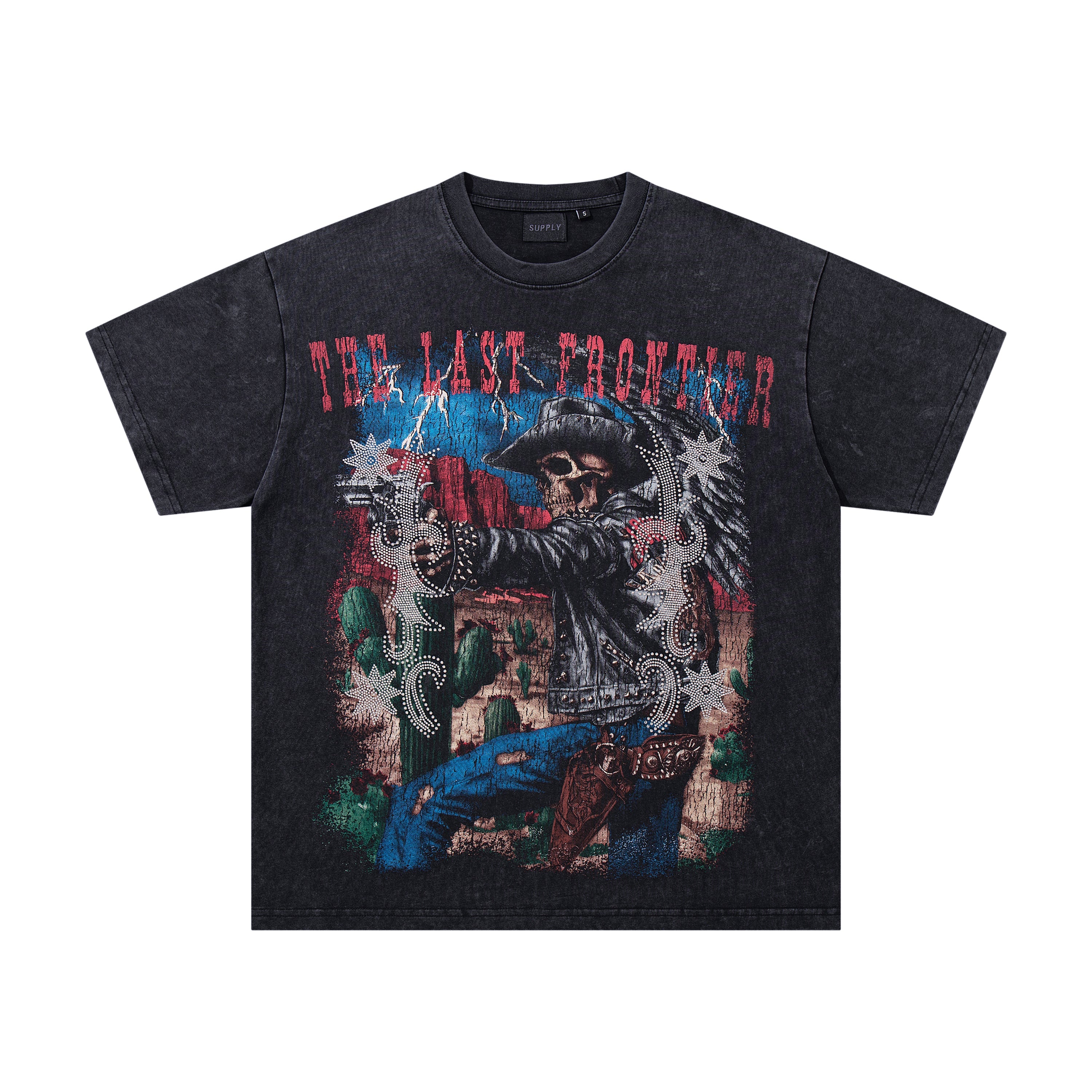 SUPPLY The Last Frontier Skeleton Cowboy Black Washed Oversized Graphic Tee