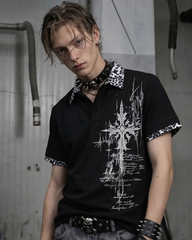 Graphic Print Leopard Collar Polo