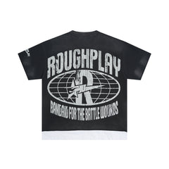 Roughplay Lightning Dirt‑Bike Rider Layered Hem Double‑Sided Distressed Tee