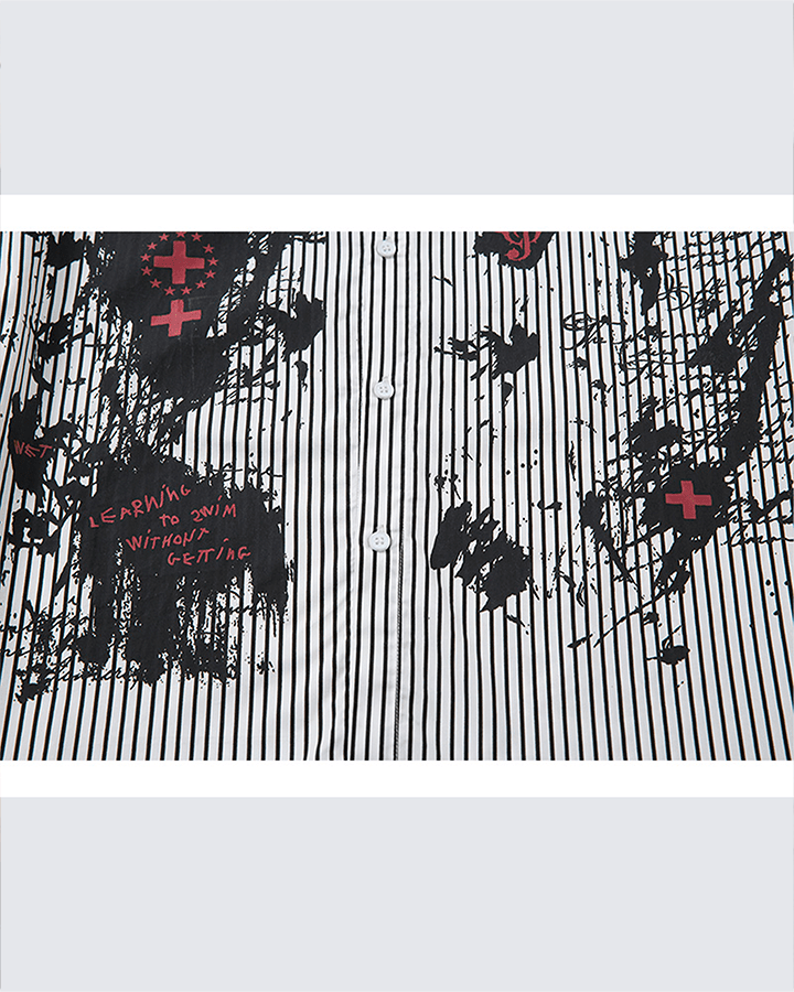 Gothic Graffiti Stripe Layered Shirt
