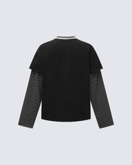 Fake Two-Piece Printed Long Sleeve T-Shirt