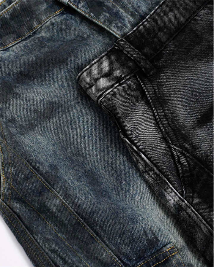 Distressed Workwear Denim Capri Pants