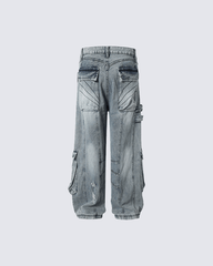 Distressed Denim Cargo Pants - Bold and Trendy