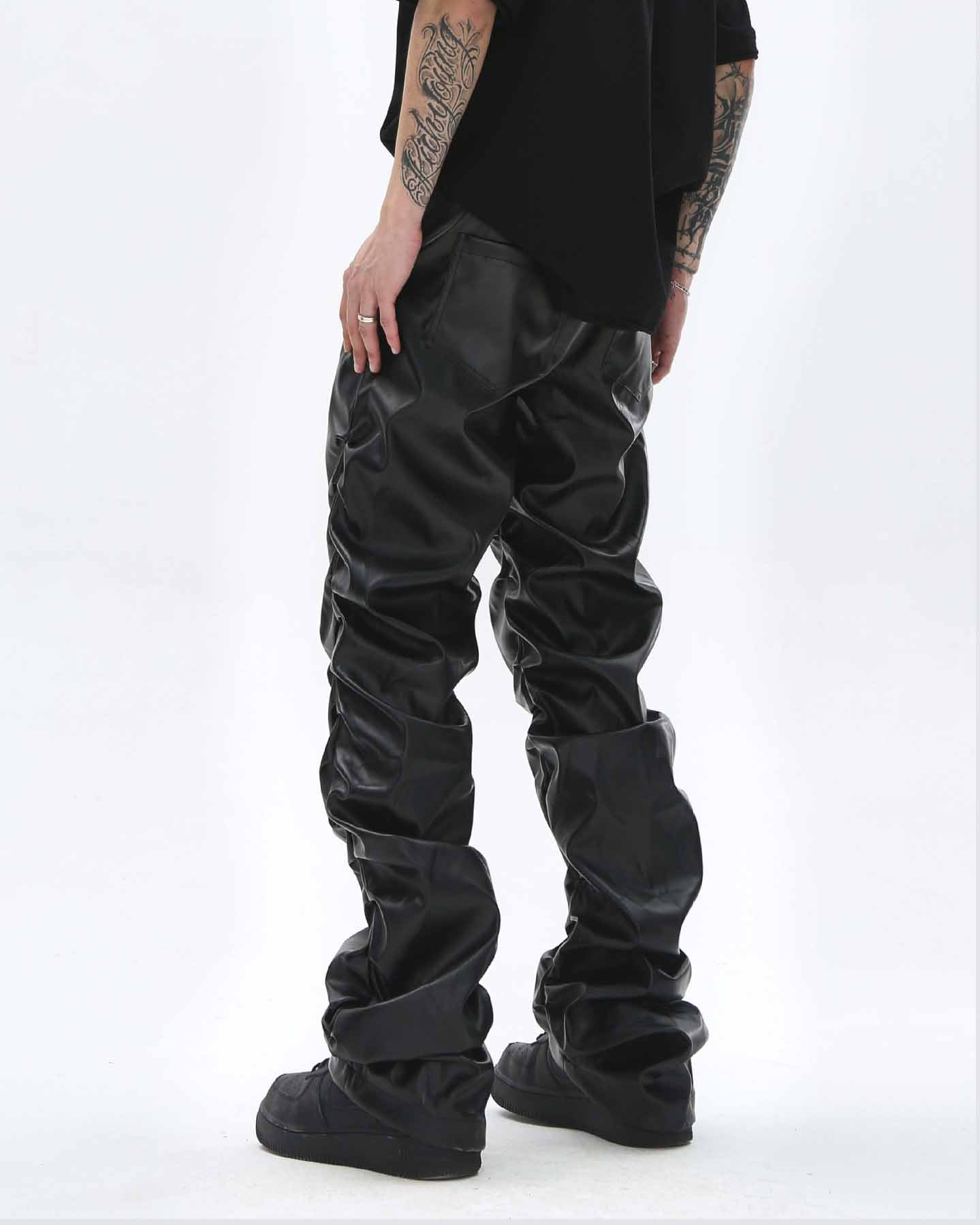 Pleated Pu Jeans