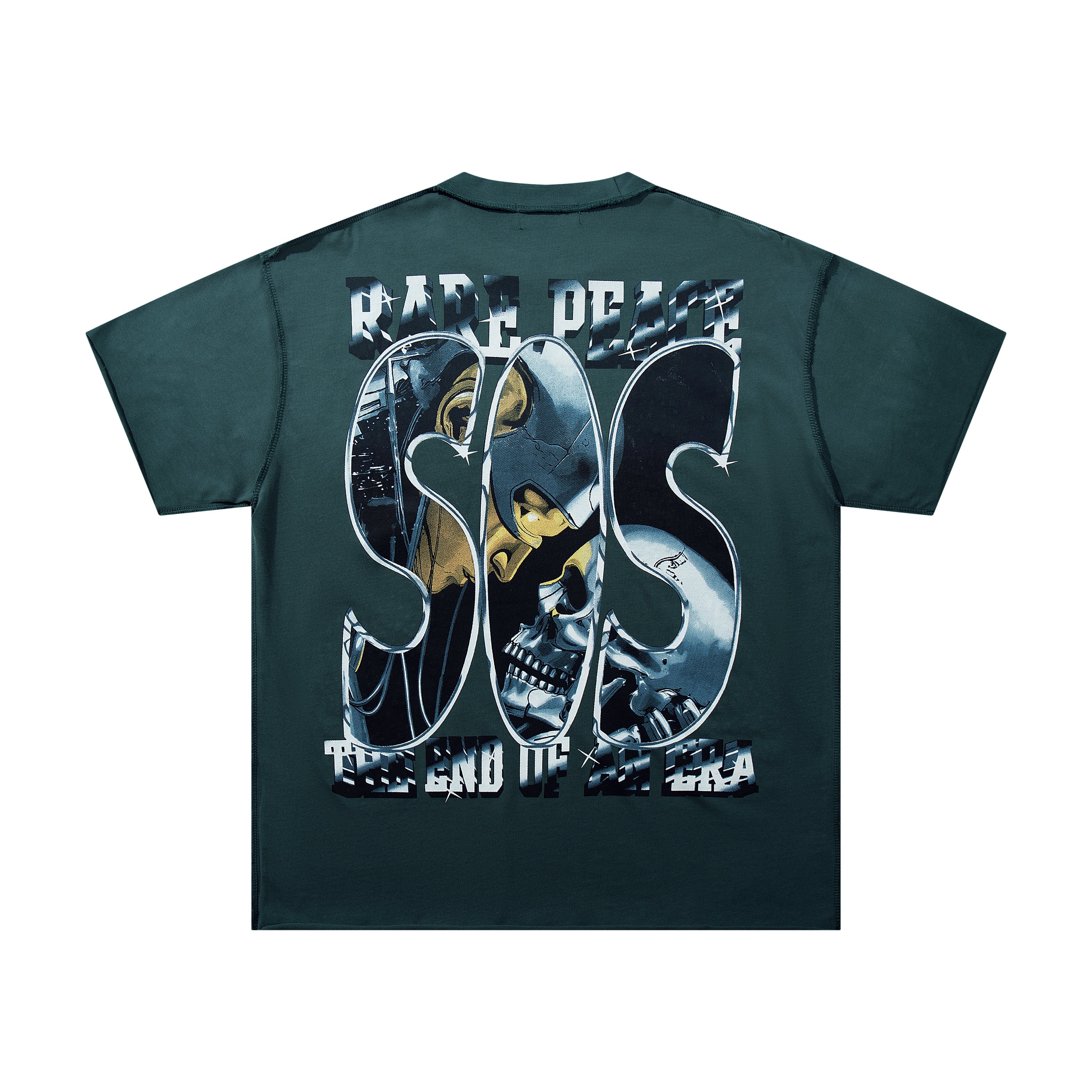 Rare Peace SOS Skull Dark Green Oversized Tee