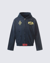 New Vintage Distressed Zipper Hoodie