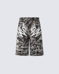 Camo Print Distressed Cargo Shorts