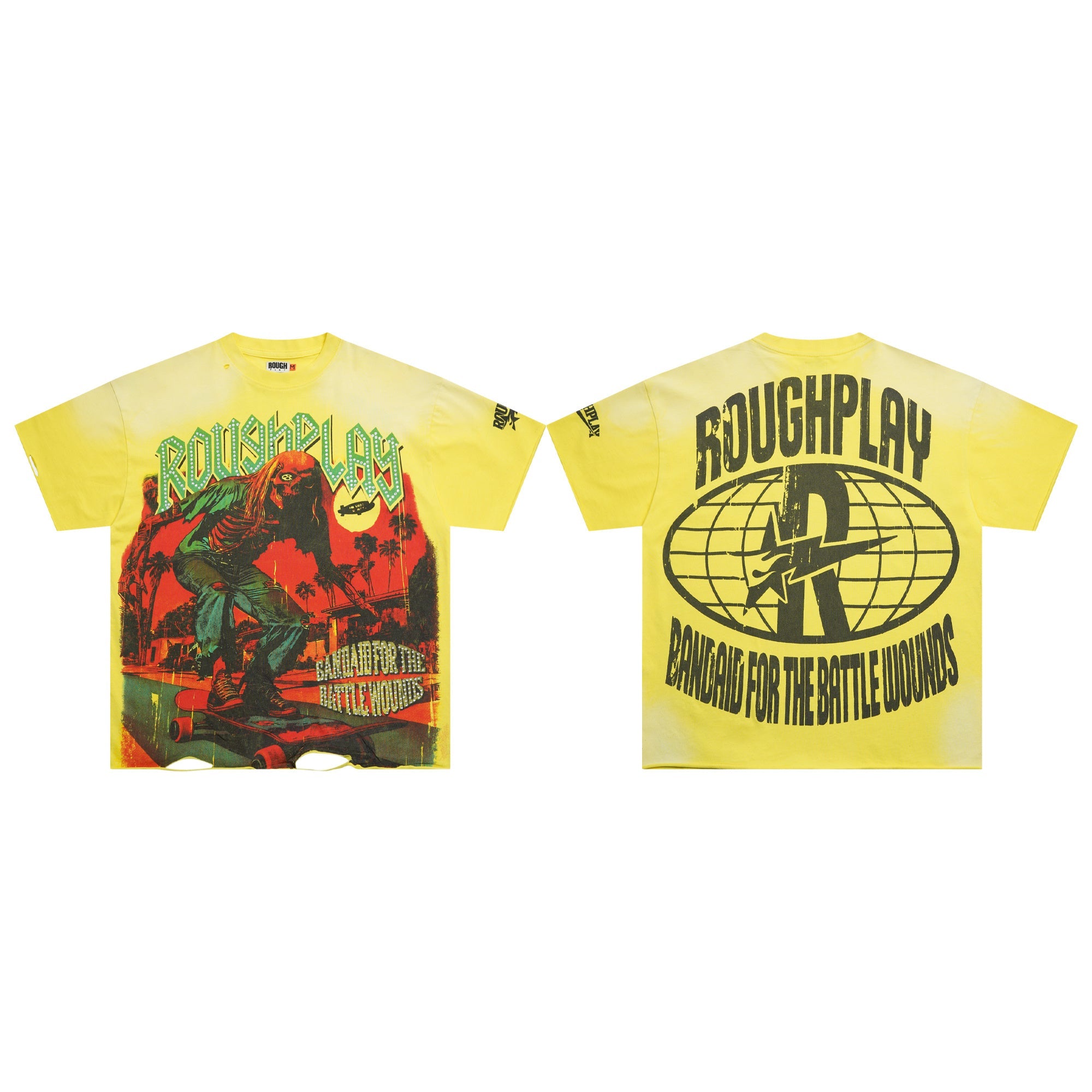 Roughplay Zombie Skater Tropical Double‑Sided Print Distressed Tee