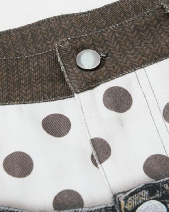 Retro Mixed Denim Polka Shorts