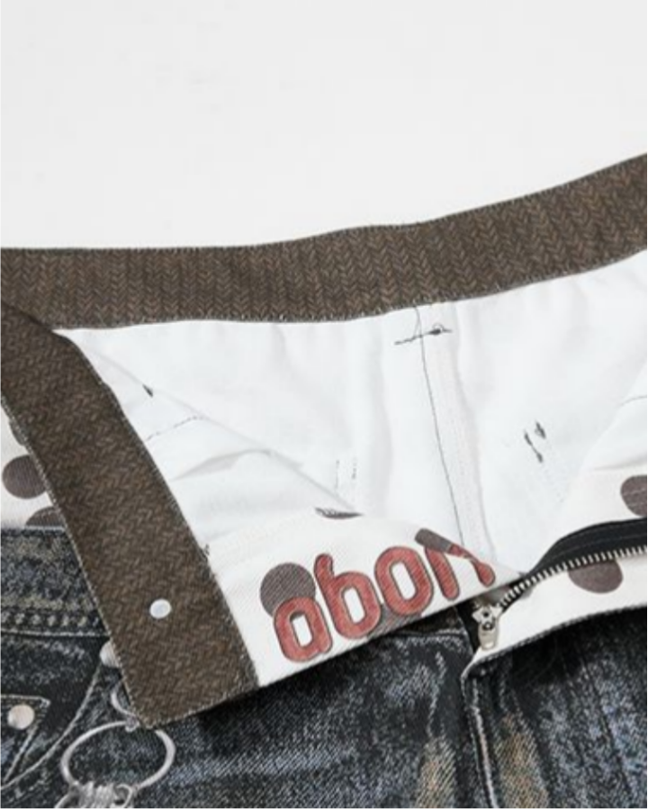 Retro Mixed Denim Polka Shorts