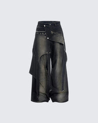 Edgy Dual-Layer Denim Pants