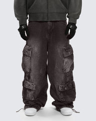 Multi-Pocket Washed Denim Pants