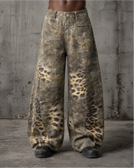 Retro Street Washed Leopard Balloon Jeans