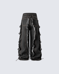Frayed Patchwork Wide-Leg Denim Pants